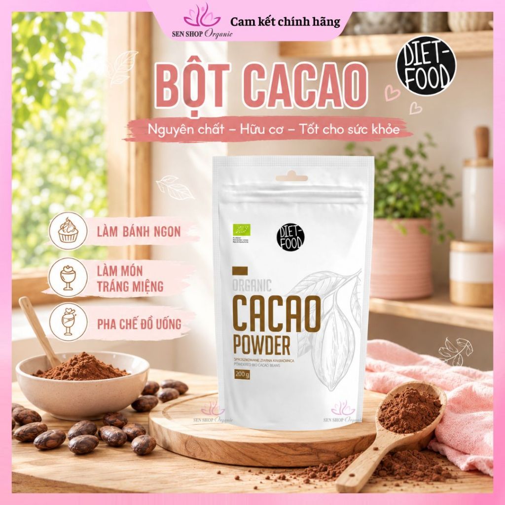 Bột Cacao hữu cơ Diet Food - Organic cacao Powder 200gr