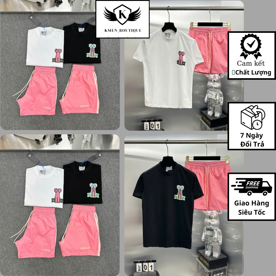 Bộ Hè Nam AD Hoa In Logo Hồng, Chất Cotton Cao Cấp - Bộ Cộc Nam AD Hoa Cá Tính Hottrend 2026