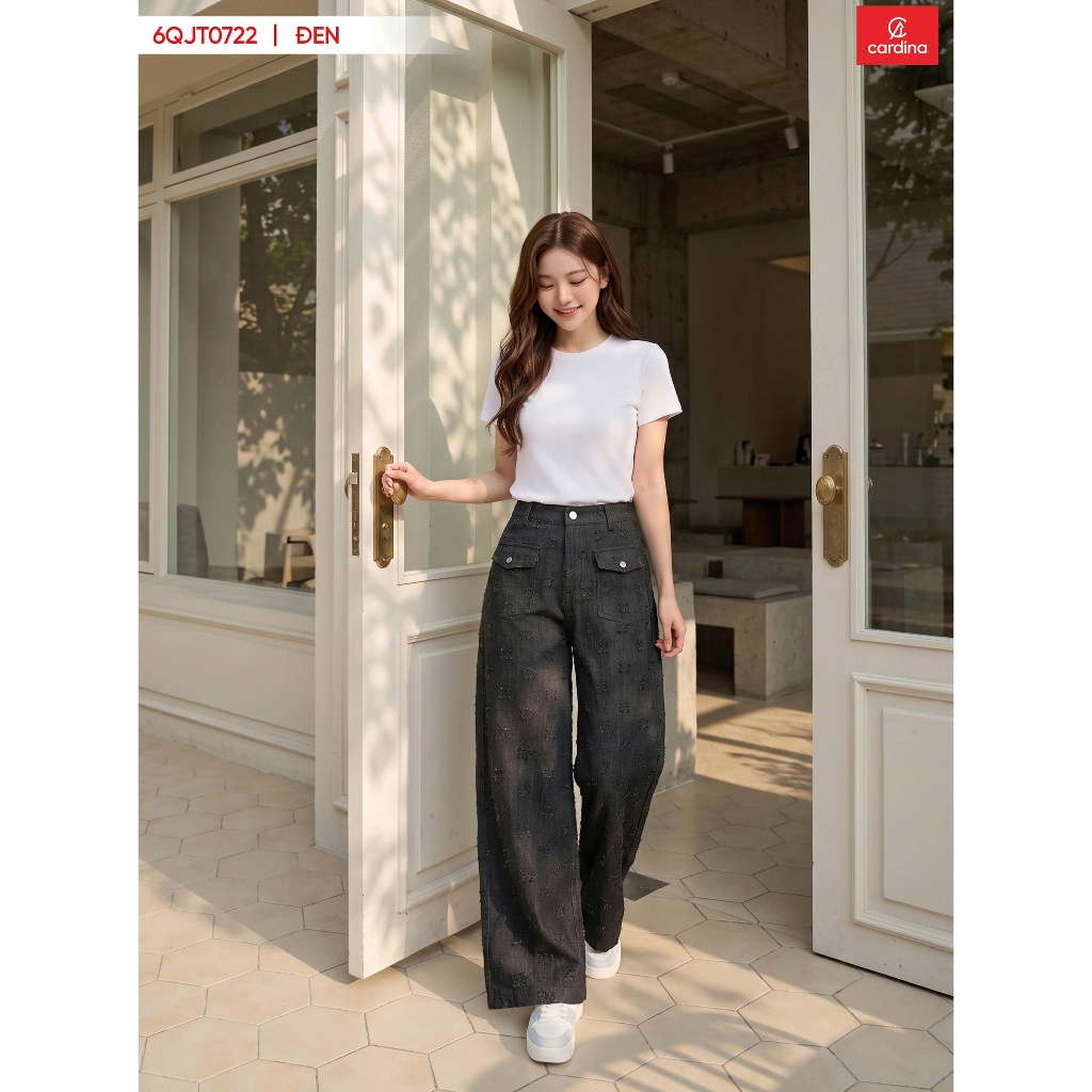 Quần Jean Ống Suông Nữ Cardina Denim Mềm Túi Ốp Phía Trước Thời Trang Cao Cấp Mã 6QJT07