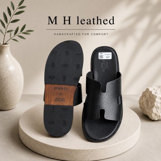 Dép da bò quai chữ H-dán đế VIBRAM-có logo-Bảo hành 12 tháng Mã SP : DHM01x