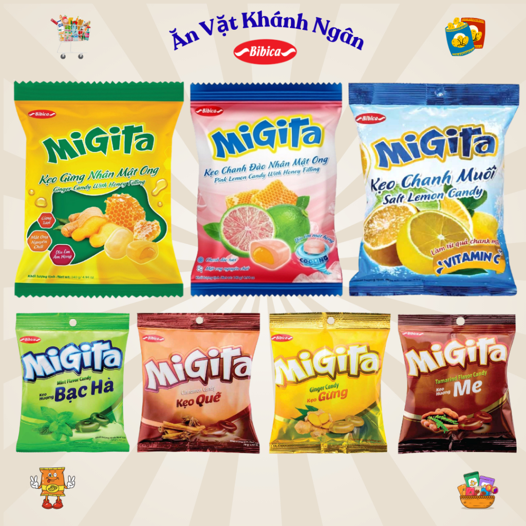 Combo Kẹo Cứng Migita Bibica Đủ Vị Gói Nhỏ 70g - HÀNG CHÍNH HÃNG