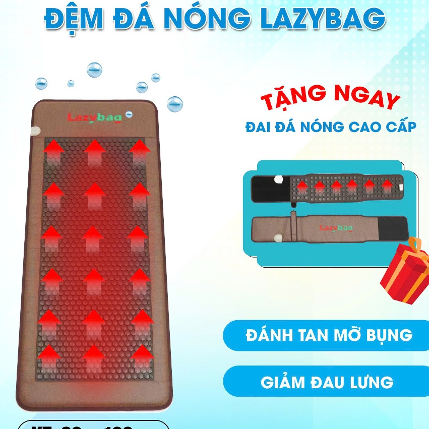 Nệm massage đá nóng điều hoà thân nhiệt, giảm đau nhức kt 80x190 đá lục giác đen Lazybag LZ-80. kèm 