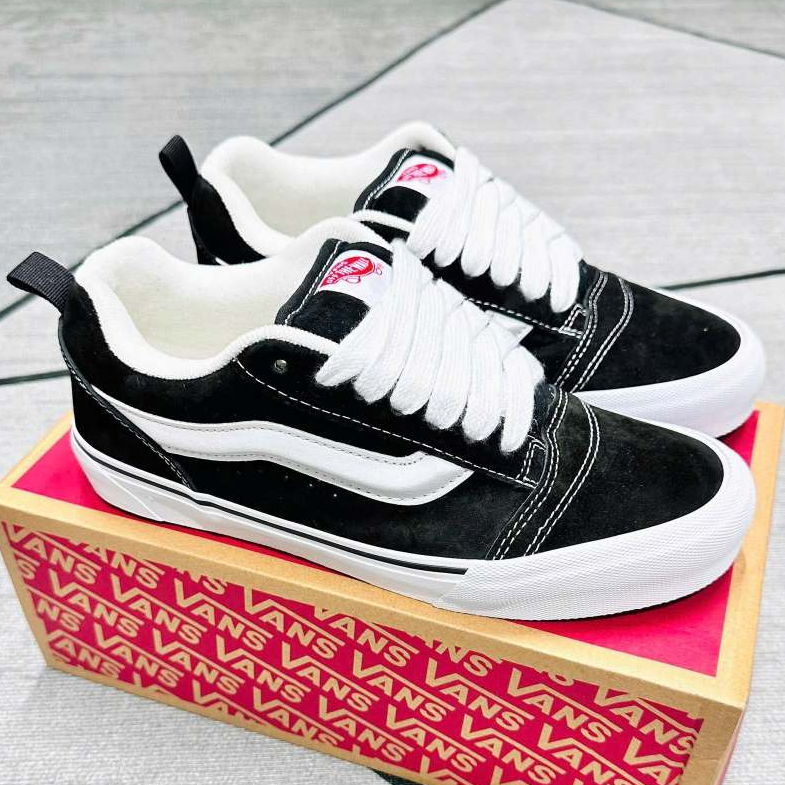 Giày Sneaker Vans Knu Nam Nữ Cổ Thấp Đen Trắng Phong Cách Streetwear Đế Cao Su Chống Trượt Đi Học Đi