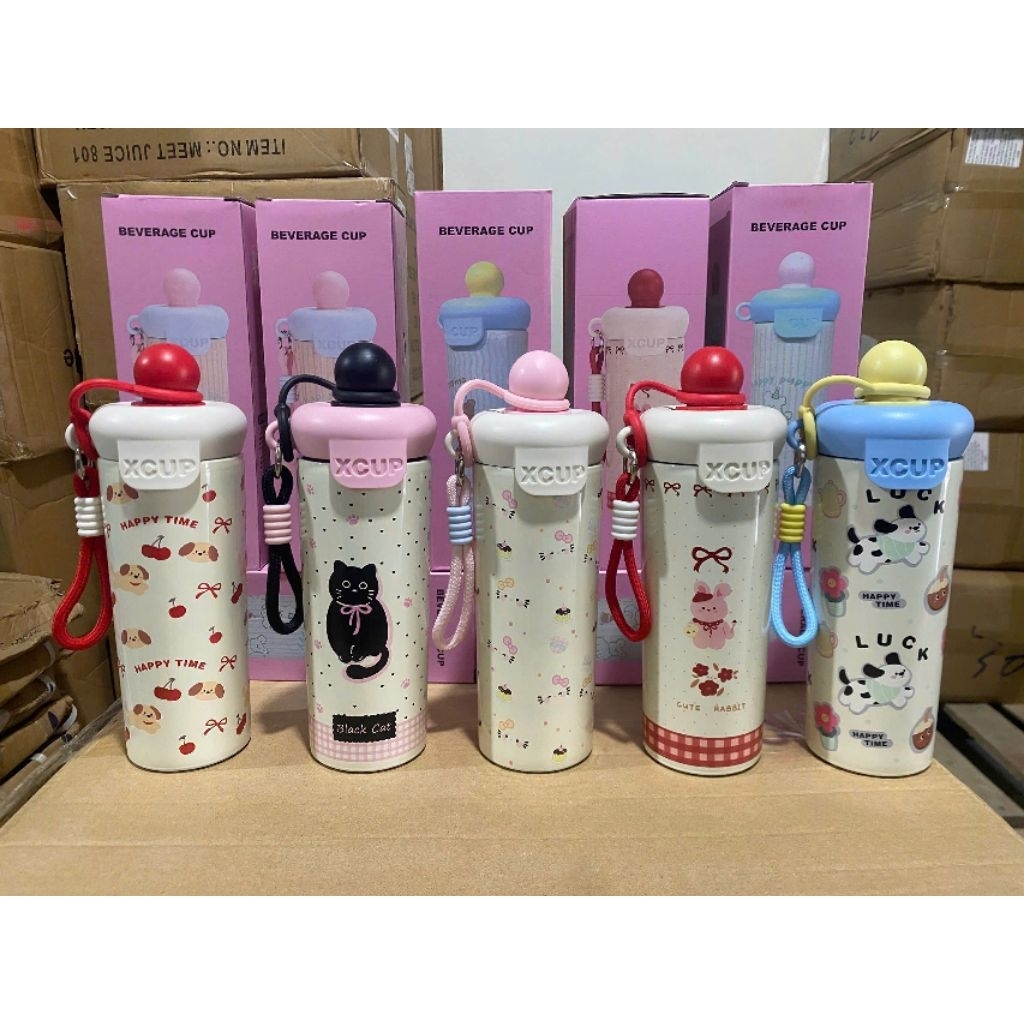 Ly Giữ Nhiệt Thép Không Gỉ 316 600ml – Tặng Sticker & Dây Cầm Tay | Bình Giữ Nhiệt Đi Học Dễ Thương