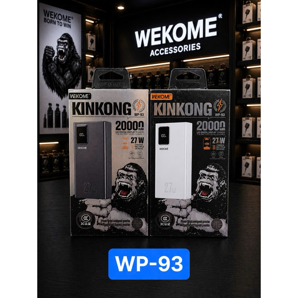 Pin dự phòng WEKOME WP-93 20000mah TypeC PD 27, USB QC 3.0 22.5w ,có chứng nhận 3CCC an toàn được ph