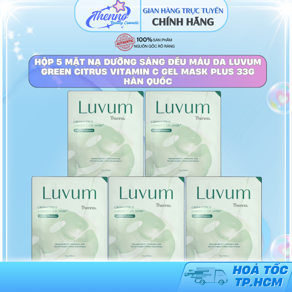 Hộp 5 Mặt Nạ Dưỡng Sáng Đều Màu Da Luvum Green Citrus Vitamin C Gel Mask Plus 33g Hàn Quốc