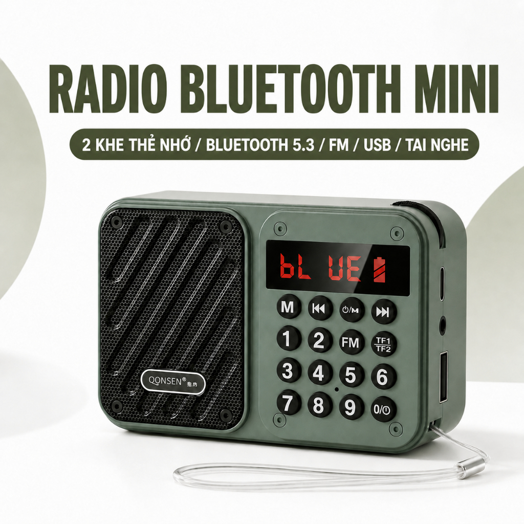 Đài FM Radio Cho Người Già Mini Amoi Đa Năng Nghe FM Hỗ Trợ Bluetooth USB TF Tai Nghe Pin Sạc