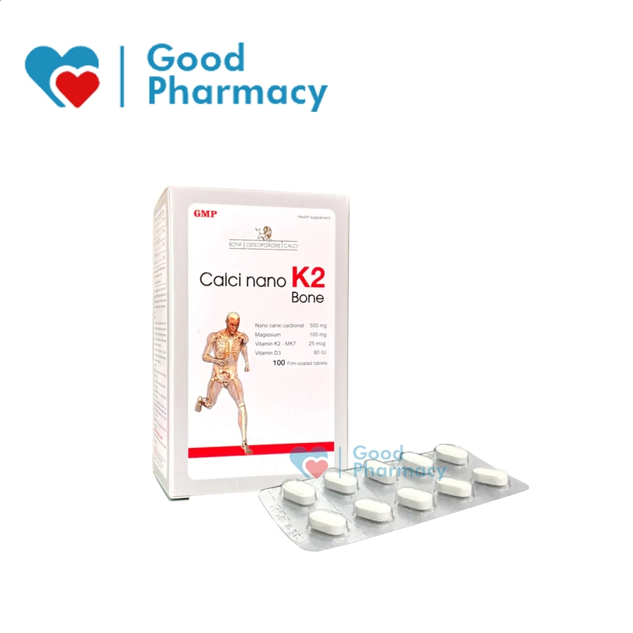 Viên uống Calci Nano K2 Bone Mediphar bổ sung canxi, vitamin D3, K2 MK7 giúp tăng chiều cao, ngừa lo