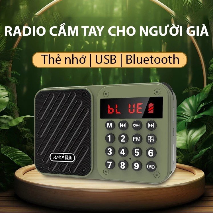 Đài FM Radio Amoi Bluetooth 5.5 - Kết Nối Bluetooth, USB, 02 Cổng Thẻ nhớ Nghe Nhạc Hay Bắt Sóng Tốt