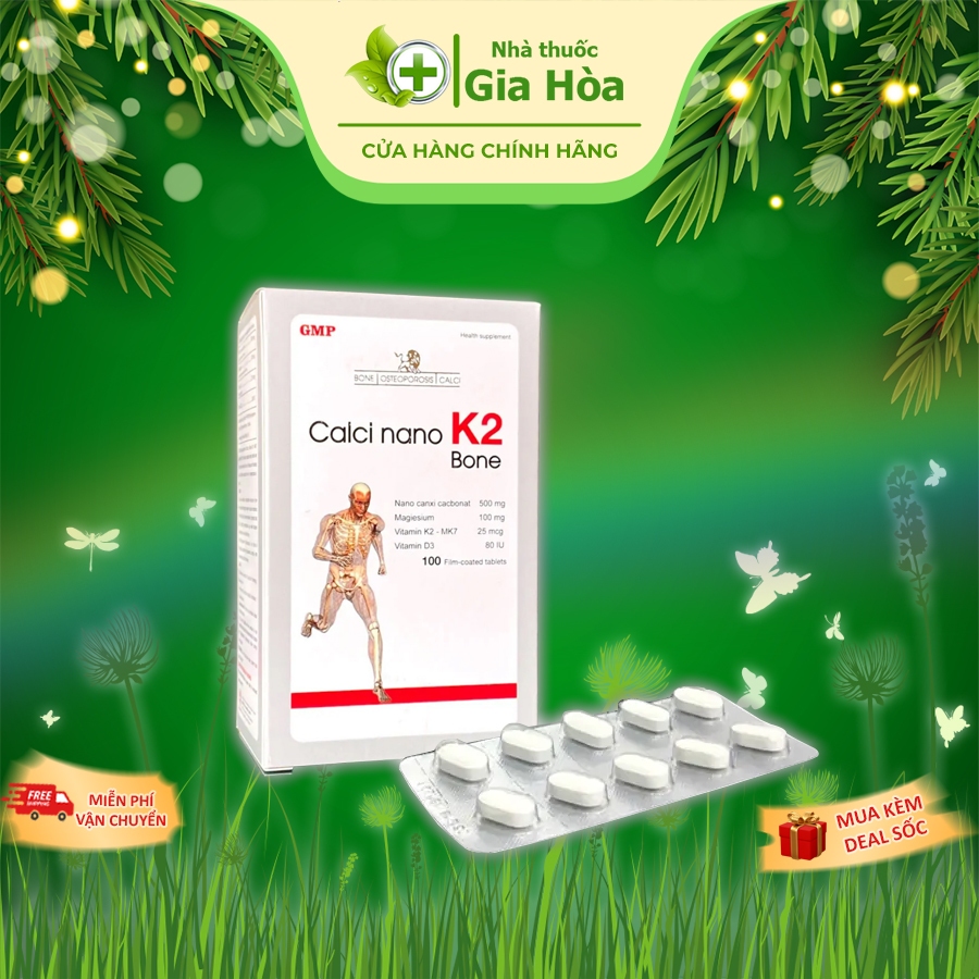 Viên uống Calci Nano K2 Bone Mediphar bổ sung canxi, vitamin D3, K2 MK7 giúp tăng chiều cao, ngừa lo