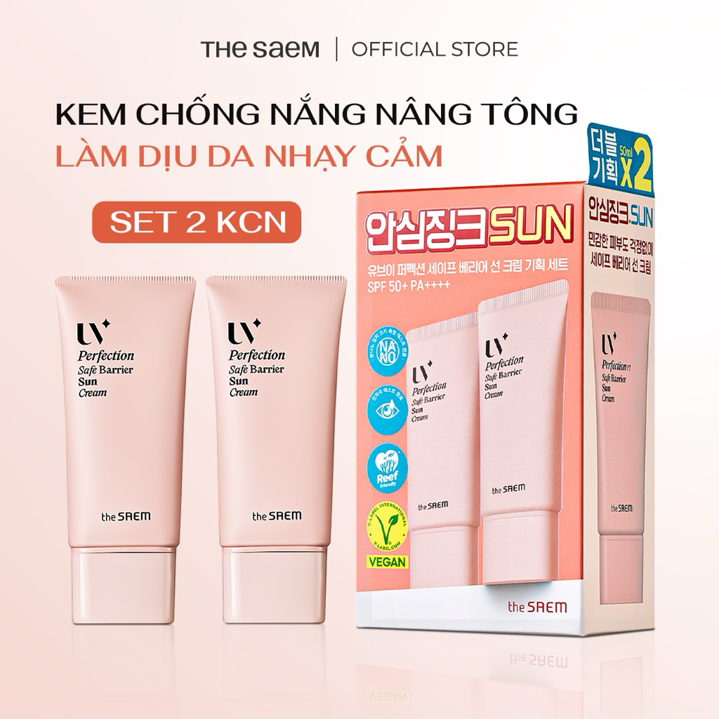 [THE SAEM] Set 2 Kem chống nắng nâng tông làm dịu da nhạy cảm UV Perfection Safe Barrier Sun Cream (