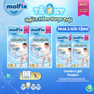 [KOL_MUA 2 ĐƯỢC 4] Combo 2 Tã/bỉm quần Molfix Oxy Super Jumbo giúp Ngừa Hăm Tã đủ các size cho Bé
