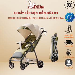 [ Ȟỏa Tốc ] Xe Đẩy Gấp Gọn Mila K3 Xe Đẩy Bốn Mùa Từ 0-5 Tuổi, Giảm Sóc 4 Bánh Xe Tải Trọng 60kg Minhnhi.Kid