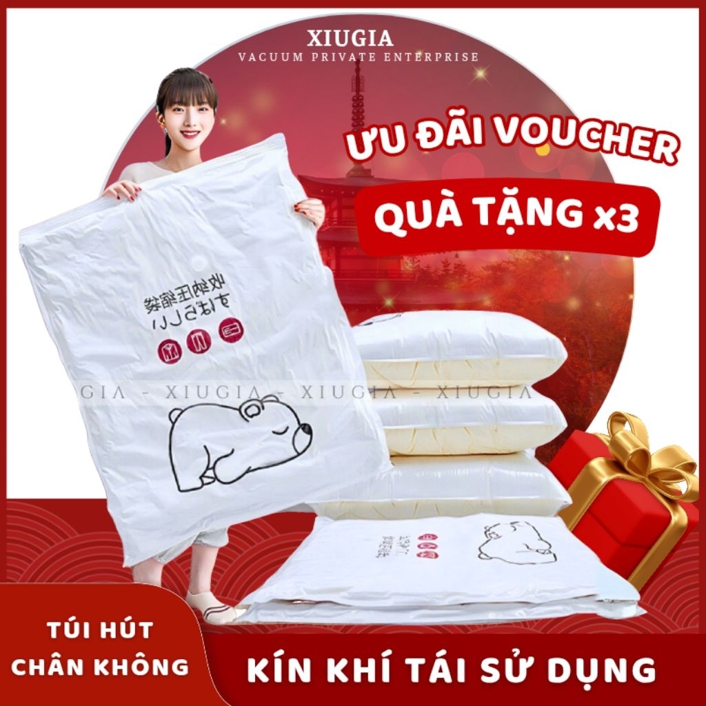 Túi Hút Chân Không Đựng Quần Áo Chăn Ga XIUGIA Kín Khí, Sử Dụng Lâu Dài, Tùy Chọn Bơm Hút