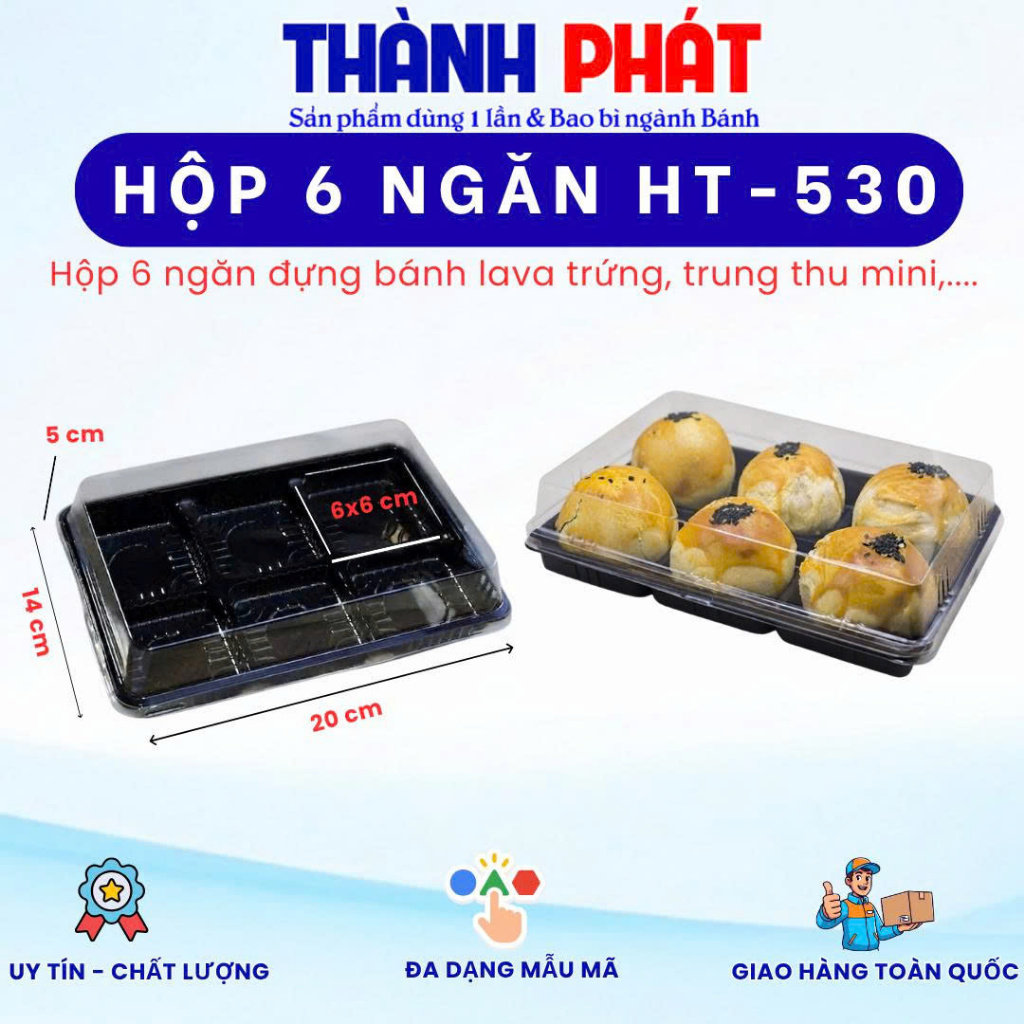 50 Hộp nhựa đựng 6 bánh trung thu 75g - Hộp 6 ngăn đựng bánh trung thu mini HT530 - Hộp Ht-530 đựng 