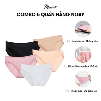 MUSTOTO COMBO 5 Quần Lót Nữ Trơn Lưng Thấp Vải Microfiber Mềm Mượt Thoải Mái Basic (MQ27)