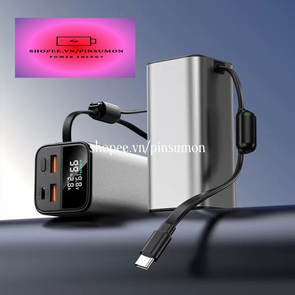 ID67/ Box sạc tự lắp ráp sạc dự phòng PD100W 4 cell 21700 kèm đèn LED cáp 65W tích hợp vỏ nhôm