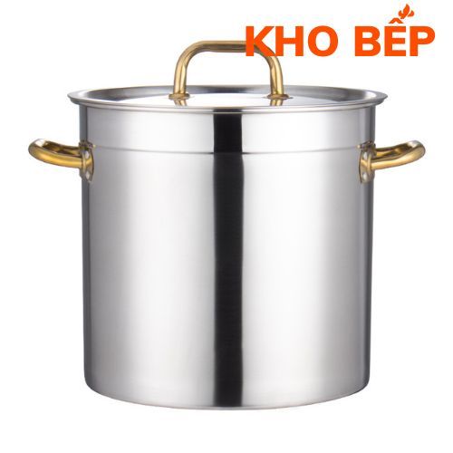 Nồi Inox Cao Cấp 40cm - Nồi Luộc Gà, Nấu Nước Lèo Cỡ Lớn Quai Cầm Mạ Vàng Sang Trọng