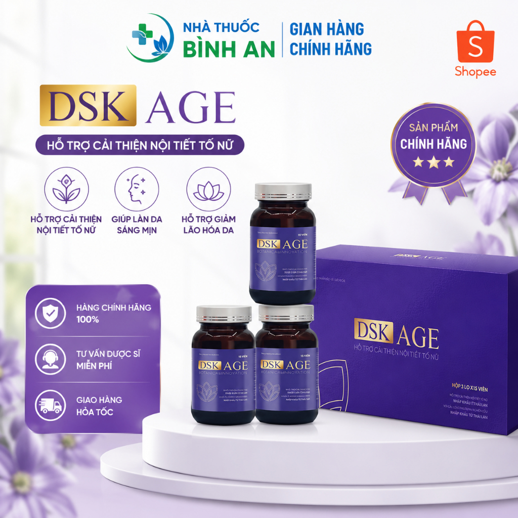 Viên uống nội tiết tố nữ DSK AGE giúp cân bằng nội tiết tố, giúp giảm nám, sạm da, nhăn da giúp da s
