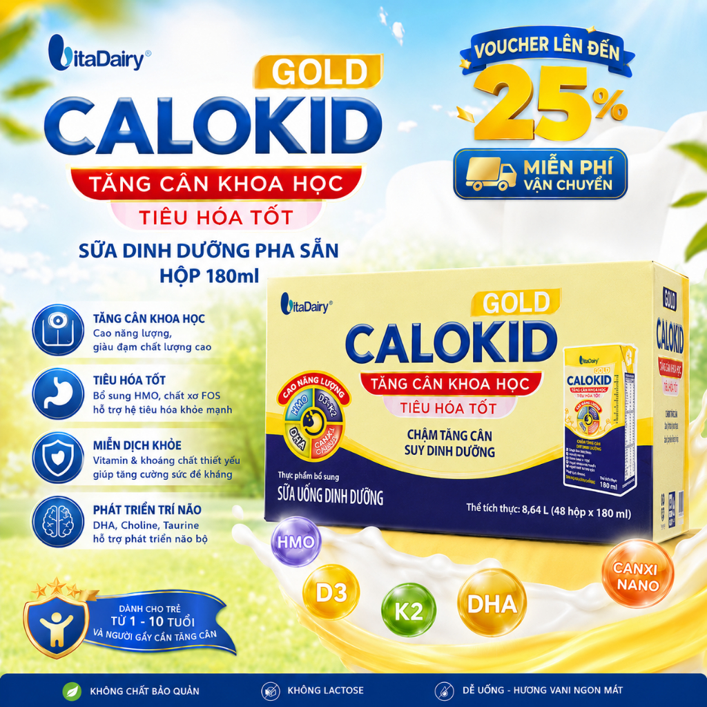 [Date Mới] Thùng 48 Hộp Calokid Gold Sữa Công Thức Pha Sẵn 180ml