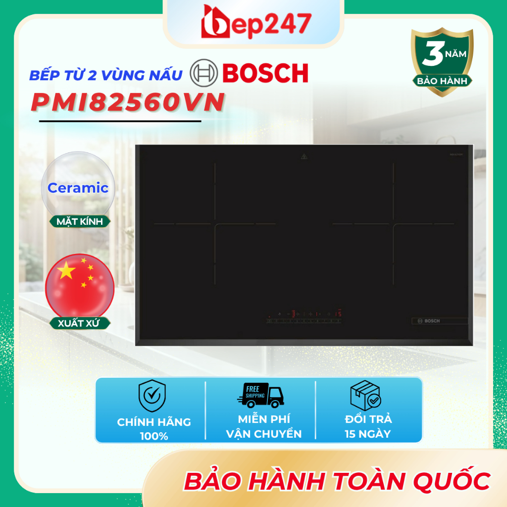 Bếp Từ Bosch PMI82560VN 2 Vùng Nấu Âm Chính Hãng Điều Khiển Cảm Ứng Booster