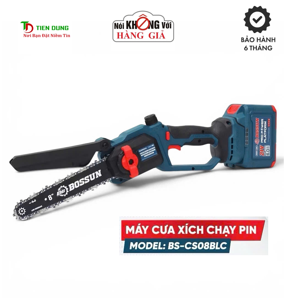 Máy Cưa Xích 8Inch Dùng Pin BOSSUN BS-CS08BLC Không Chổi Than Có Châm Nhớt Tự Động Chân Pin Phổ Thôn