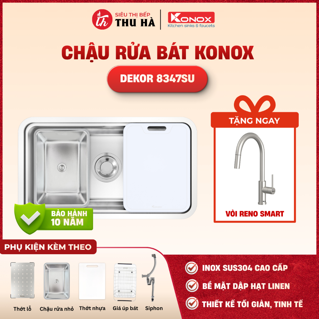 [CHÍNH HÃNG] Chậu Rửa Bát Konox KN8347SU Dekor Inox SUS304 Bề Mặt Linen Chống Xước - Bếp Thu Hà
