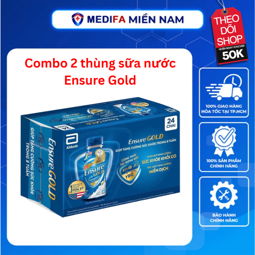 Combo 2 thùng sữa nước Ensure Gold 237ml/chai chính hãng Abbott