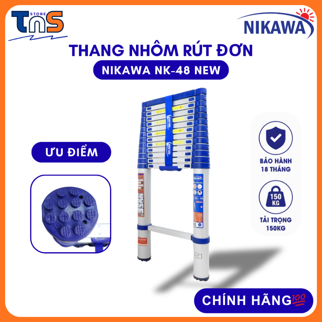 Thang nhôm rút đơn NIkawa NK48 4,8m chính hãng, bảo hành 18 tháng