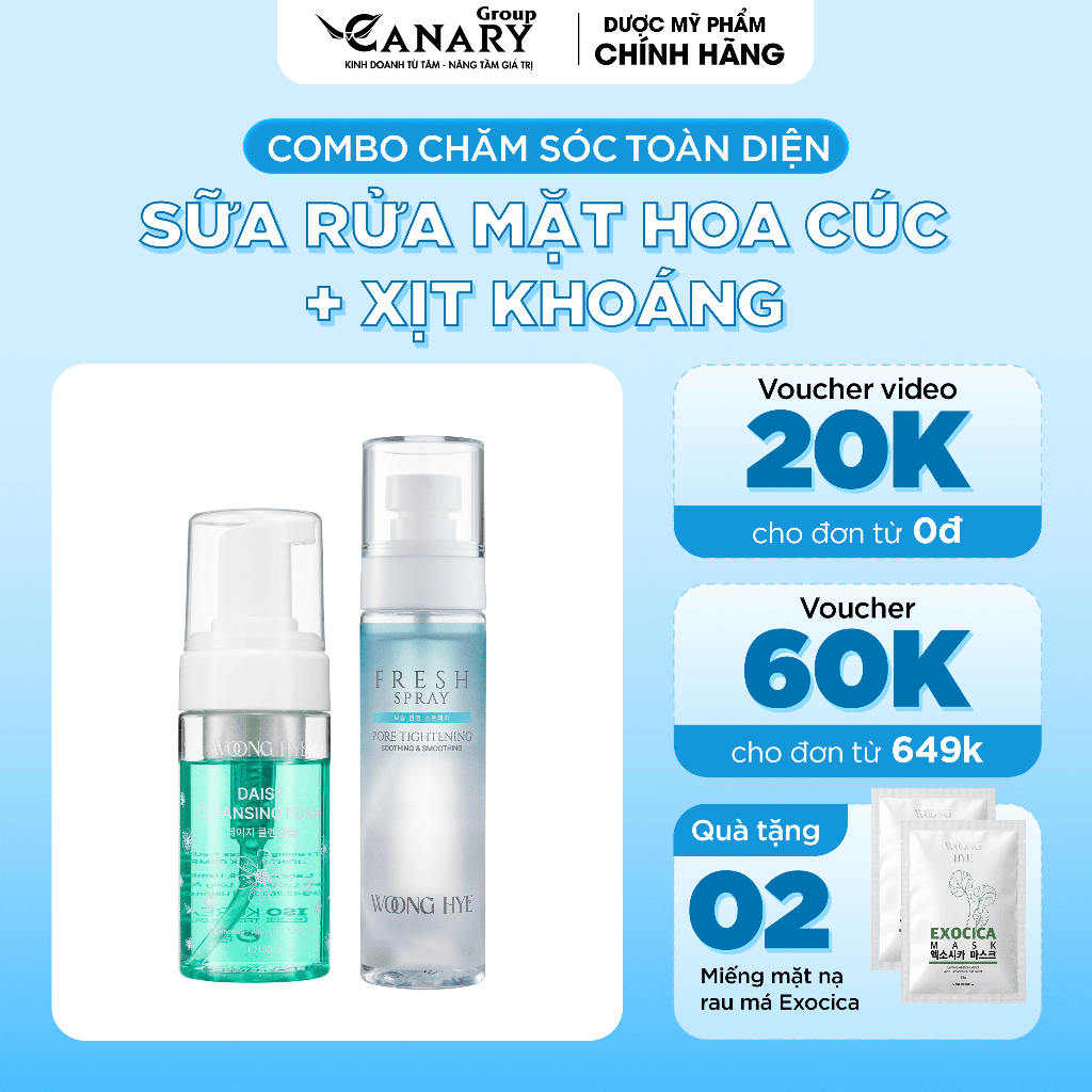 Bộ đôi sữa rửa mặt + xịt khoáng chăm sóc da mặt toàn diện Woong Hye, 100ml, 90ml - Woong Hye