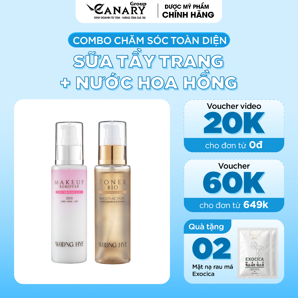 Bộ đôi sữa tẩy trang + nước hoa hồng toner bio chăm sóc da mặt Woong Hye, 100ml - Woong Hye