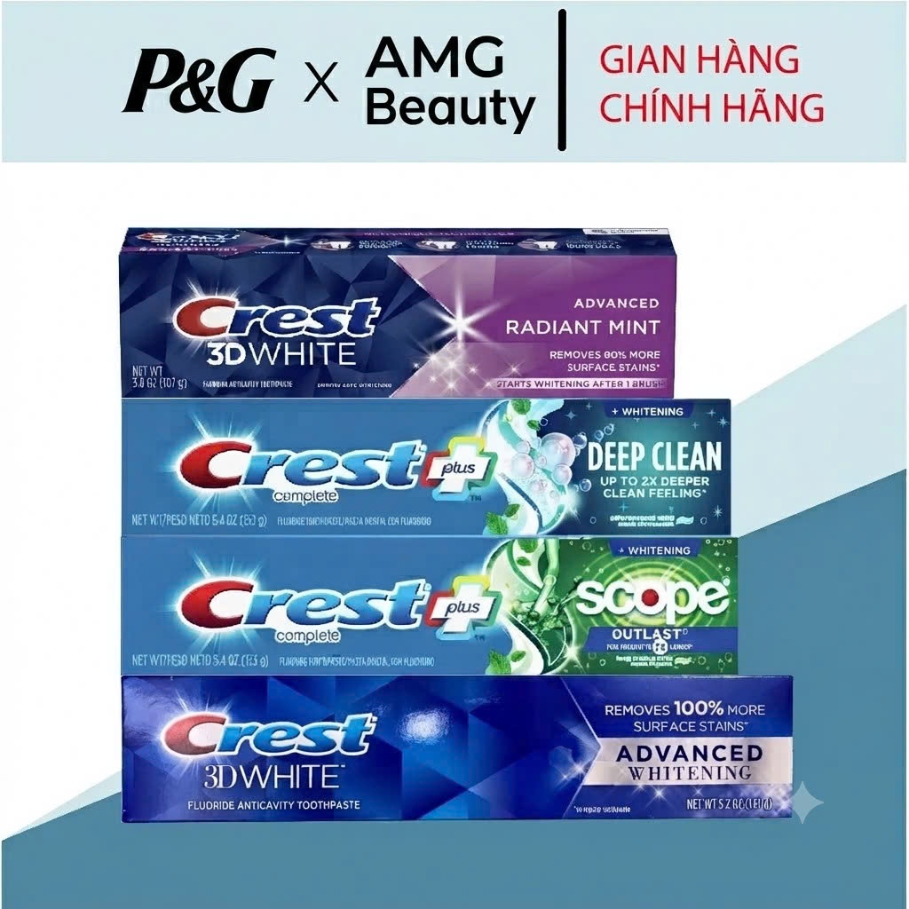 Kem Đánh Trắng Răng Crest 3D White Radiant Mint / Deep Clean/ Pro Health Advanced /Advanced Whitenin