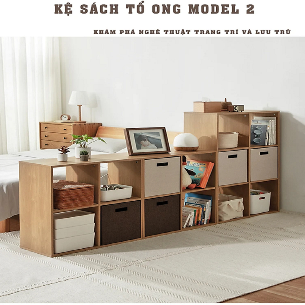 Kệ Để Sách - Kệ Sách Tổ Ong 8 Ô Vân Gỗ