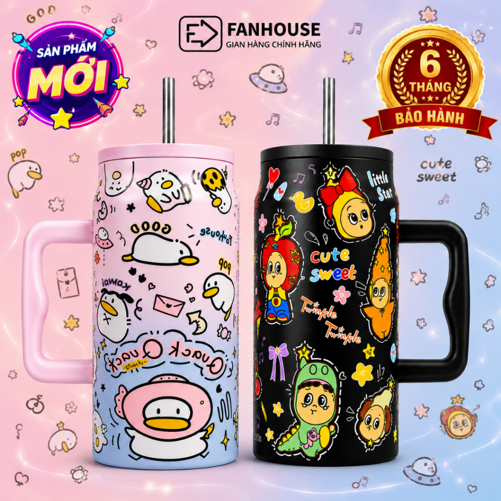 Ly giữ nhiệt cao cấp Big Cup 1500ml cốc nước giữ nhiệt thể thao inox 304 Fan House bình giữ nhiệt