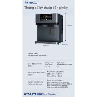 MÁY LỌC NƯỚC LÀM ĐÁ , CHỈNH NHIỆT 3-98° C TINECO HYDRATE ONE ICE MASTER (2026)