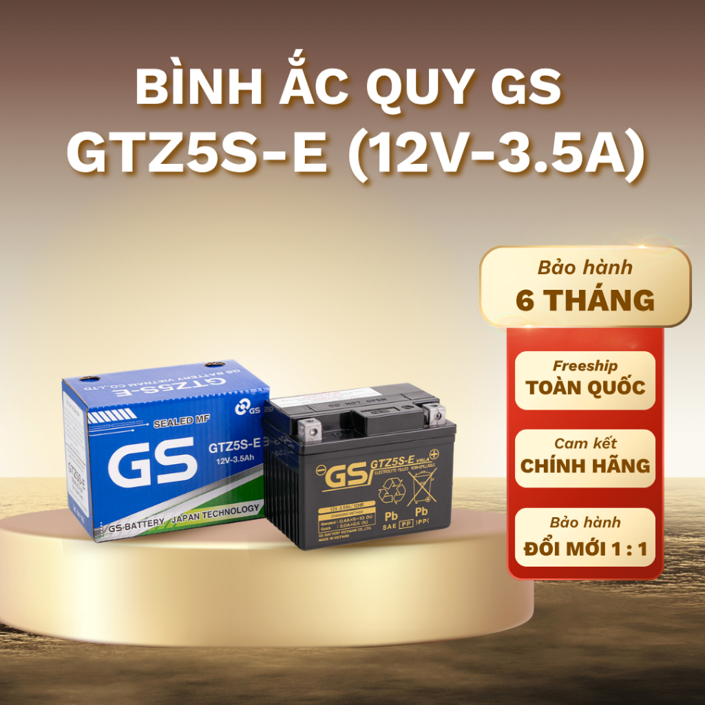 Bình Ắc Quy GS GTZ5S-E (12V-3.5Ah) Cho xe số Wave, Jupiter Fi, Exciter, Sirius - Bảo Hành 6 Tháng