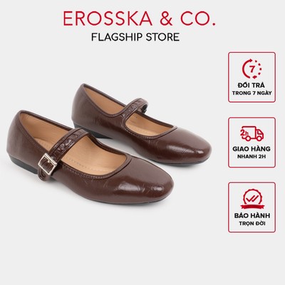 Erosska - Giày búp bê nữ ballet core mũi tròn, quai ngang kiểu dáng basic màu đen - EL090