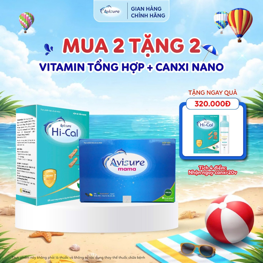 TPBVSK Bộ đôi Canxi Hical và Vitamin tổng hợp Avisure Mama đủ sắt, canxi, DHA cho bà bầu, sau sinh