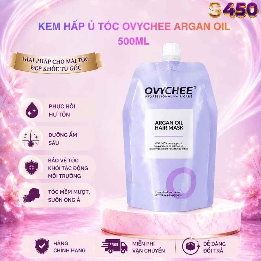 Kem ủ hấp tóc Ovychee Argan Oil Hair Mask túi 500ml Mềm Mượt Tóc, Cân Bằng P.H, Hỗ Trợ Kiềm Dầu