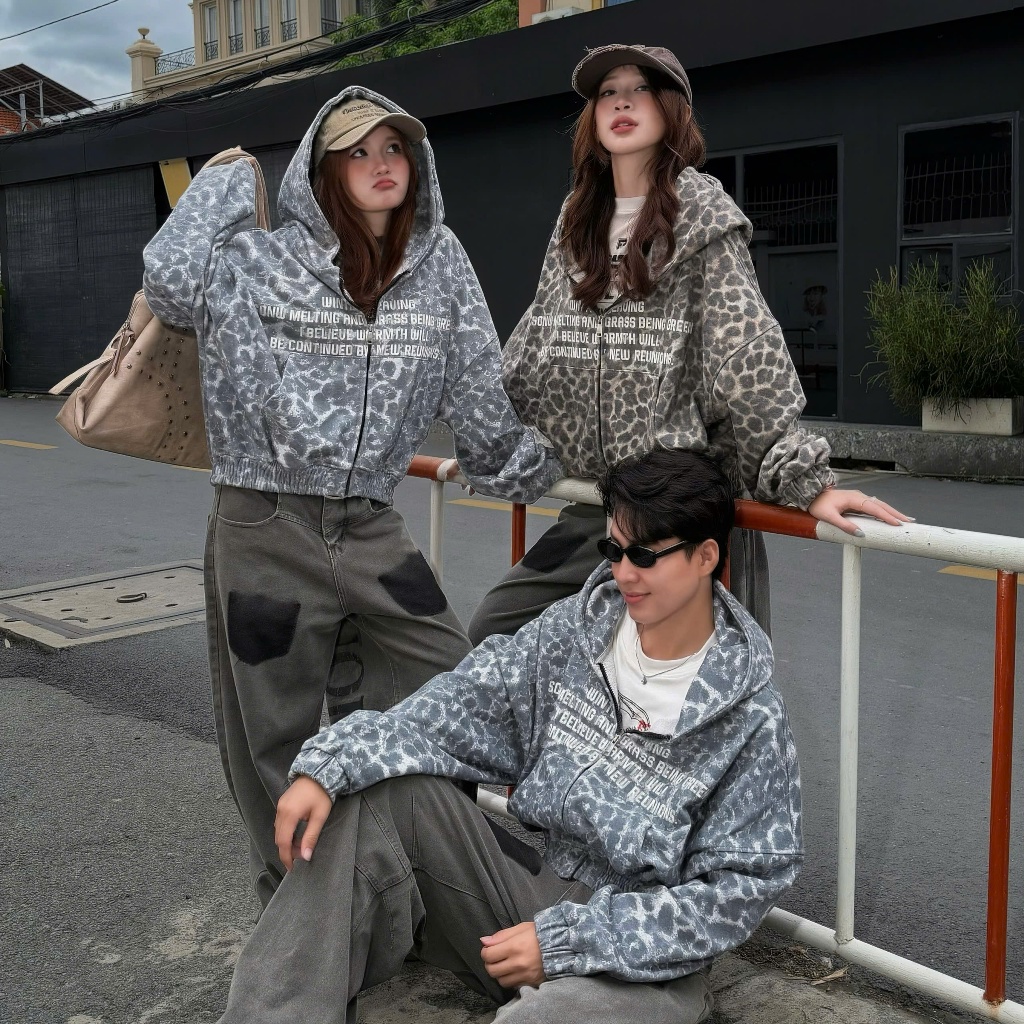 Áo Khoác Zip Camo SSS.A Printed Hoodie Zip Boxy Unisex Nam Nữ | SSSTORE.Aesthetic
