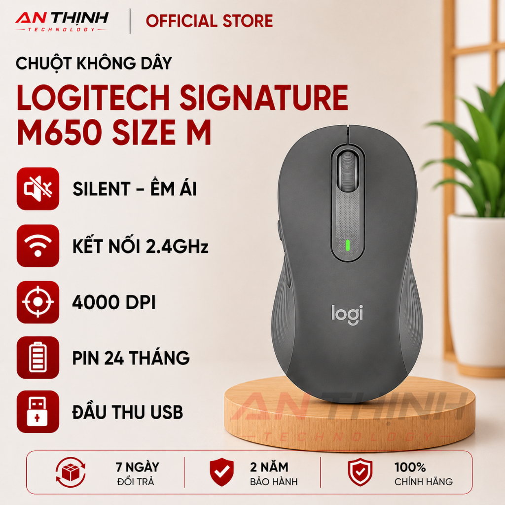 Chuột không dây Logitech Signature M650 Size M