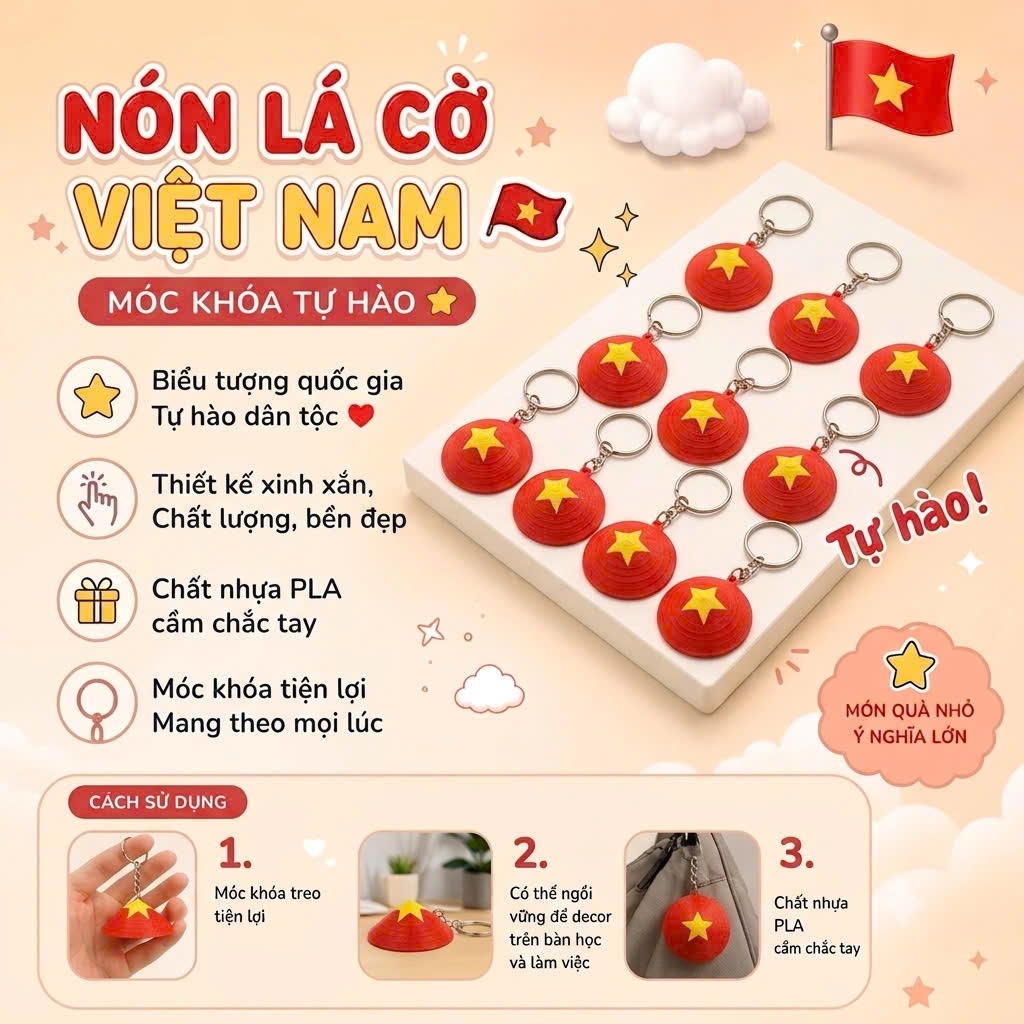 [Twins Planet] Combo 10 Móc Khoá Nón Lá Cờ Đỏ Sao Vàng Việt Nam
