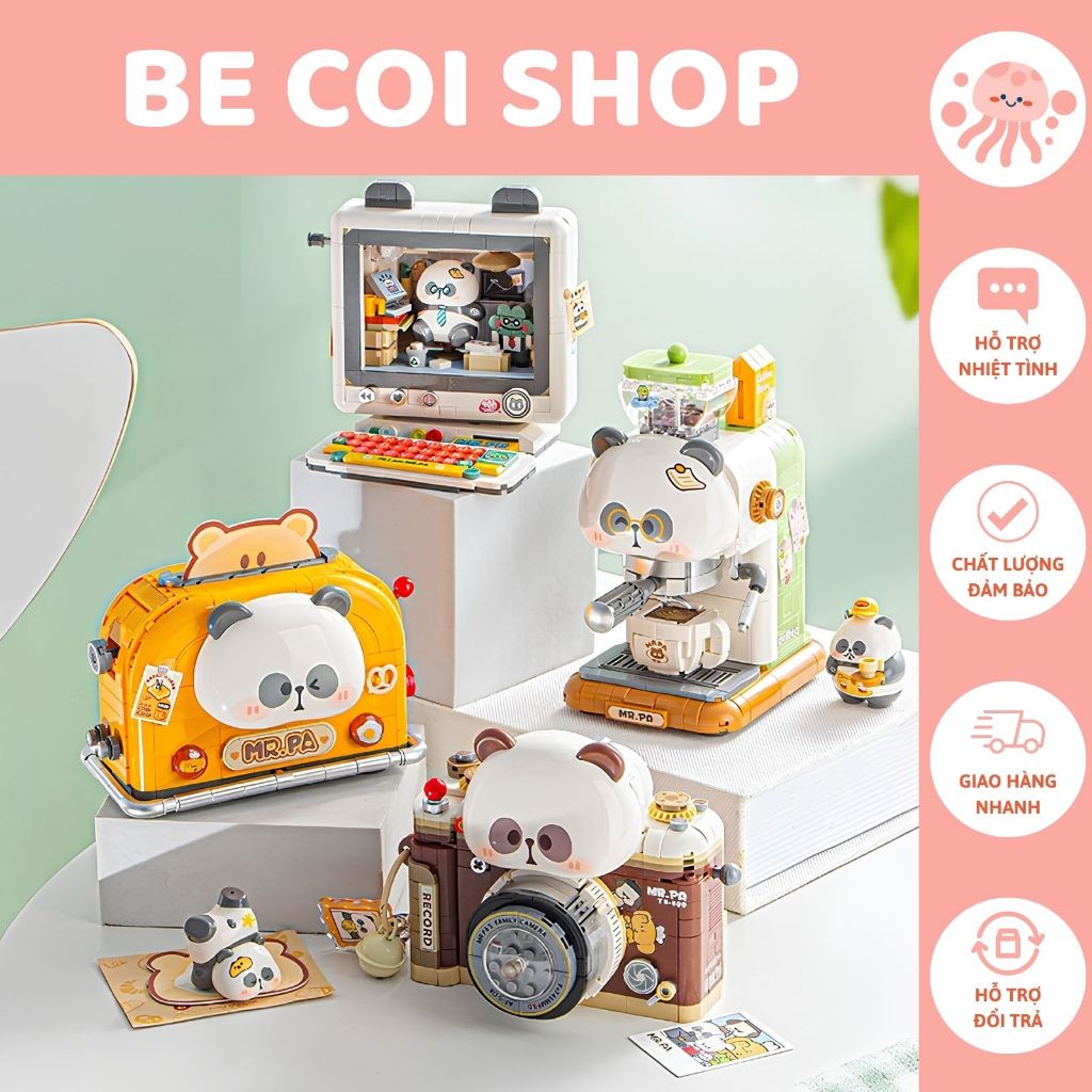 [Hàng Sẵn] Mô Hình Lắp Ráp Nhà Nướng Bánh Mì Gấu Trúc, Bộ Máy Tính PC Gấu Trúc, Mô Hình Gấu Trúc Dec