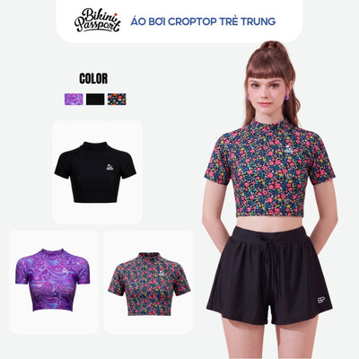 Áo bơi kín nữ croptop trẻ trung đi du lịch - Bikini Passport - BSV240_FLO