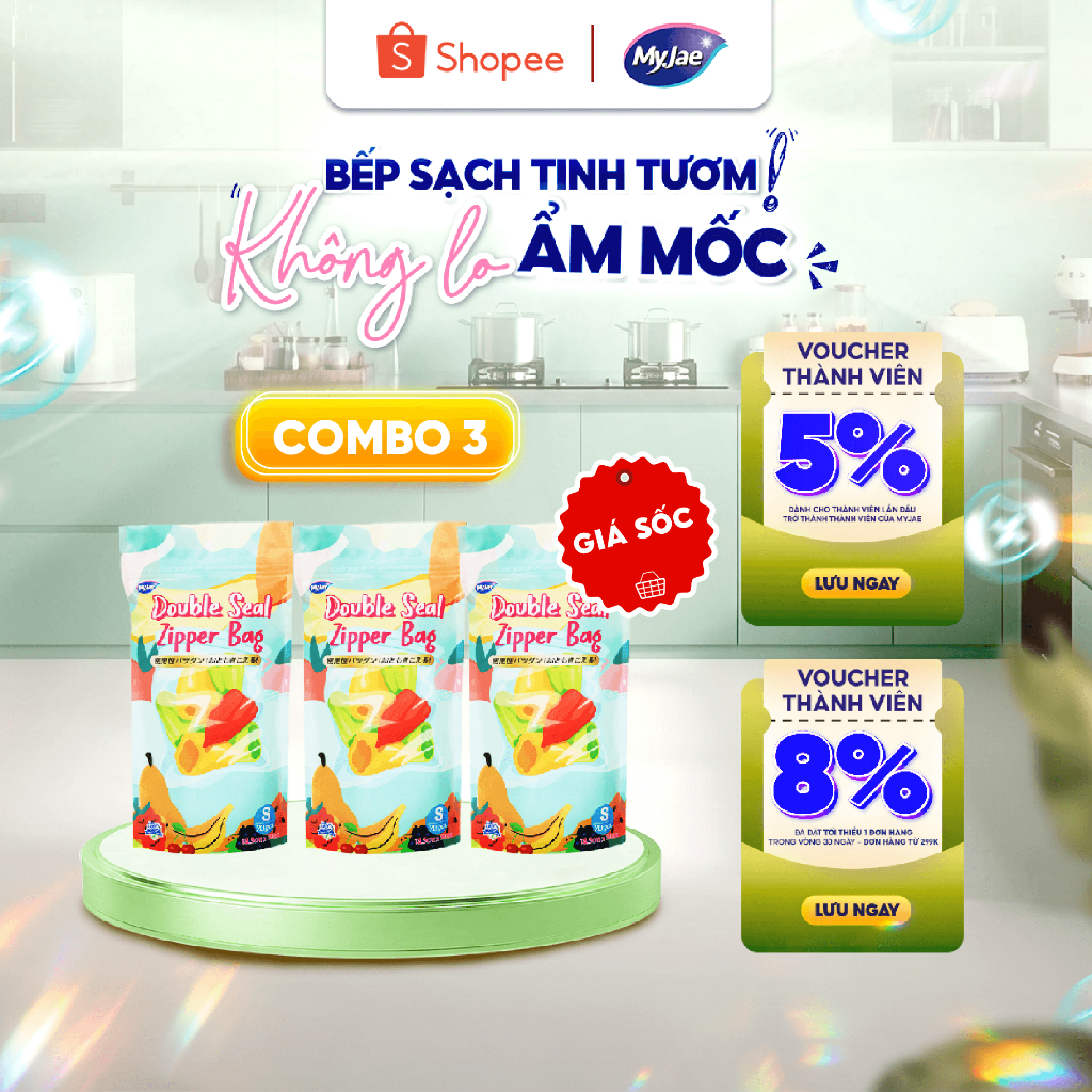 Combo 3 Túi Zip MyJae – Gói 20 Túi Size S, Bảo Quản Thực Phẩm Tiện Lợi