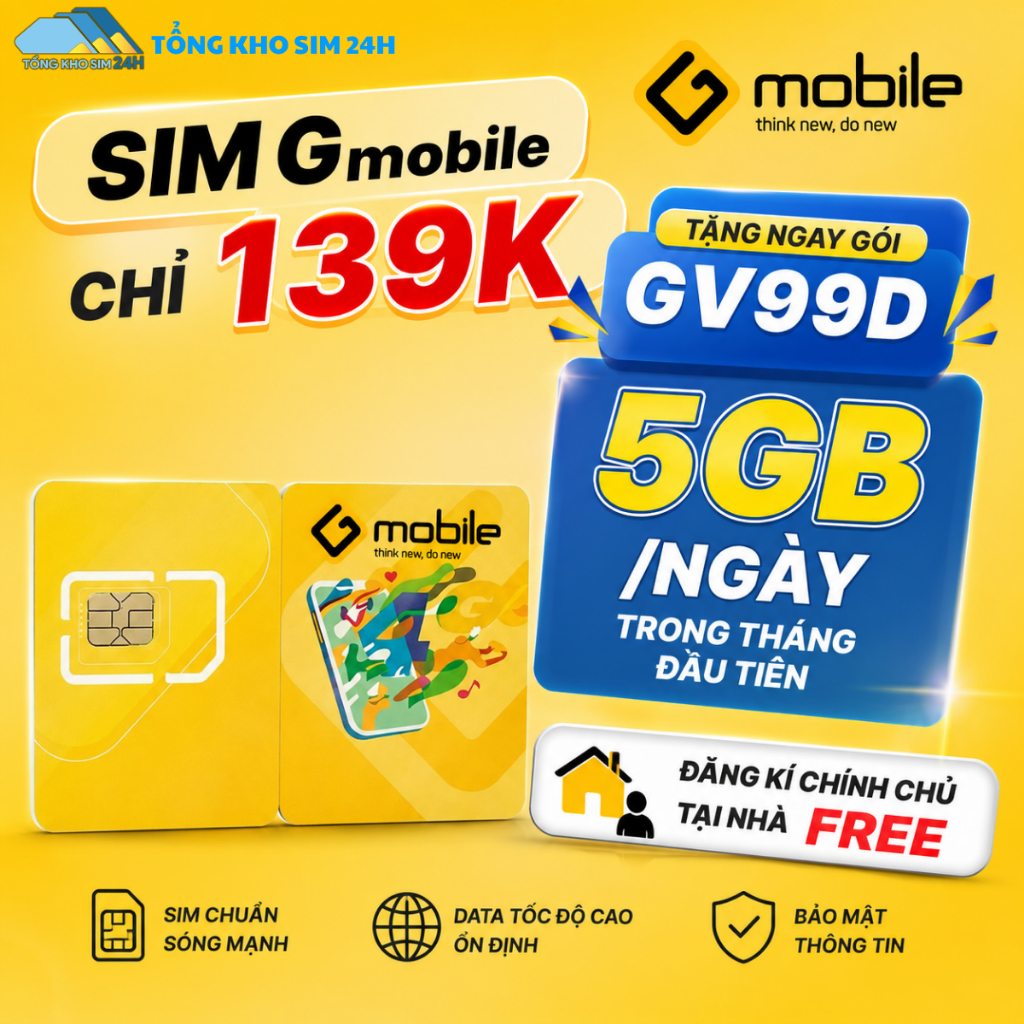 Sim Gmobile đầu 0996 số đẹp giá chỉ từ 139K tặng ngay gói data tháng đầu 5GB/ngày
