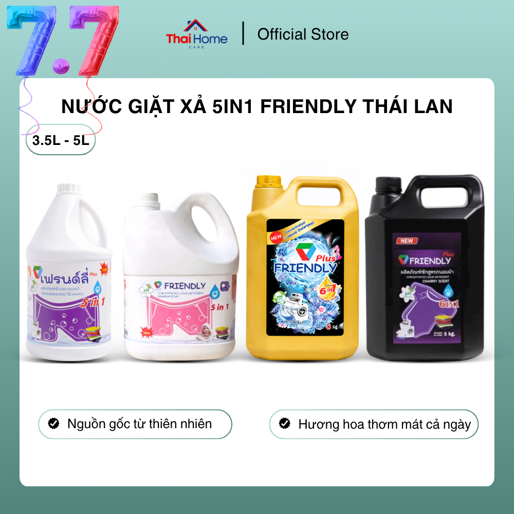 Nước Giặt Quần Áo Đậm Đặc Friendly Can 3,5 Lít - 5 Lít- Nước Giặt Thái Đánh Bay Mọi Vết Bẩn Thơm Lâu
