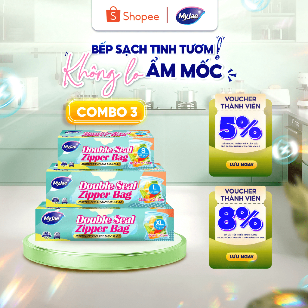 [Chọn Size] Túi zip đựng thực phẩm trong suốt MyJae - Nhiều kích thước, đựng thực phẩm an toàn, chốn