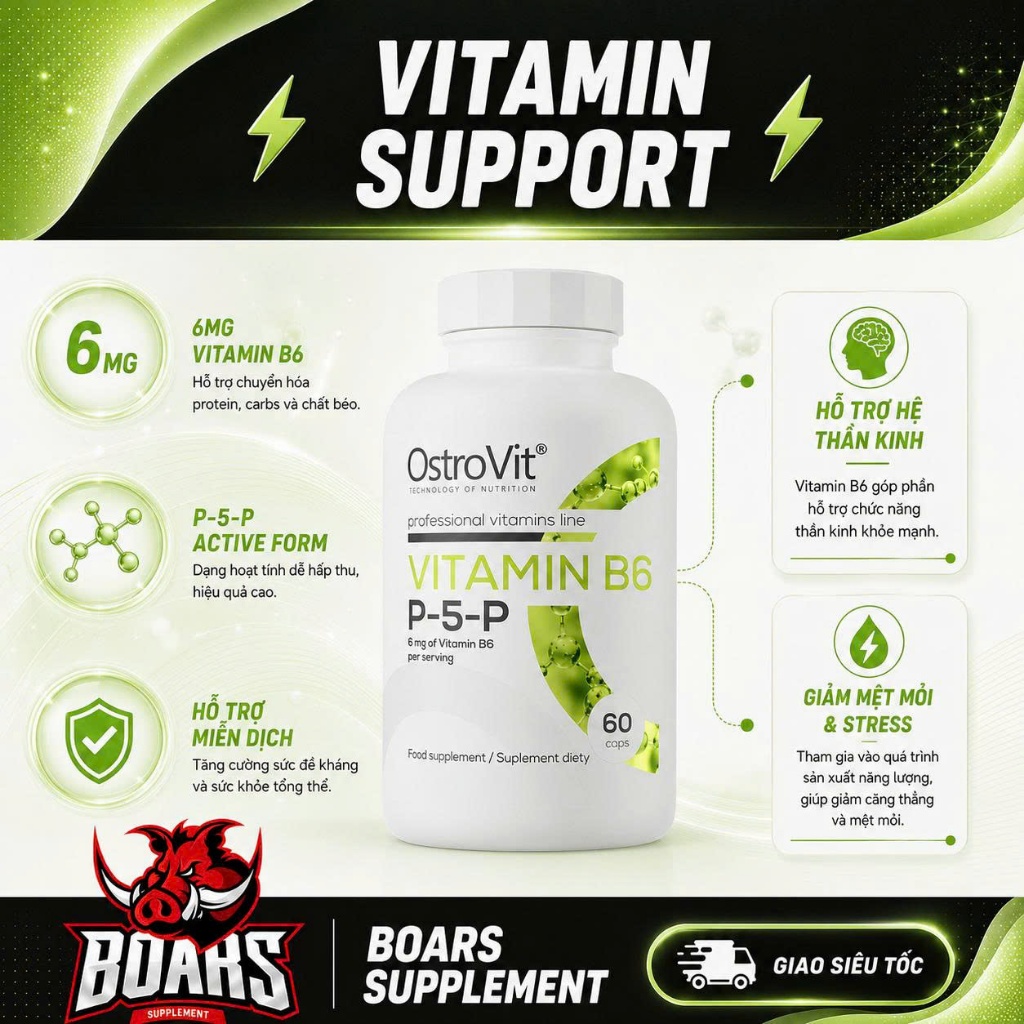 OstroVit Vitamin B6 P-5-P | Bổ Sung Vitamin B6 Hằng Ngày