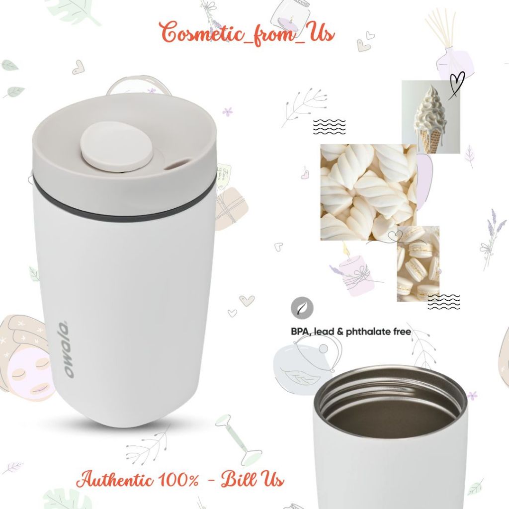 Ly giữ nhiệt Owala màu trắng xám, Owala Smoothsip Shy Marshmallow 12oz (355ml)